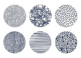 Scribble patterns. Hand drawn abstract dotted lines, rounded spotted shapes flat vector illustration set. Cartoon hatching scribble patterns
