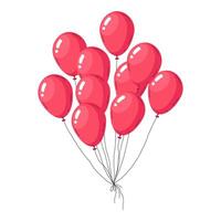 Helium red balloons. Red air balloon bunch, Happy birthday air balloons decorations, glossy flying balloons flat vector illustration. Holidays celebration decor