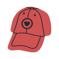 Red baseball cap. Textile sport headwear, hand drawn baseball cap flat vector illustration. Unisex fashion accessory