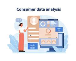 consumidor datos análisis. un profesional analizando consumidor perfiles y métrica en. vector