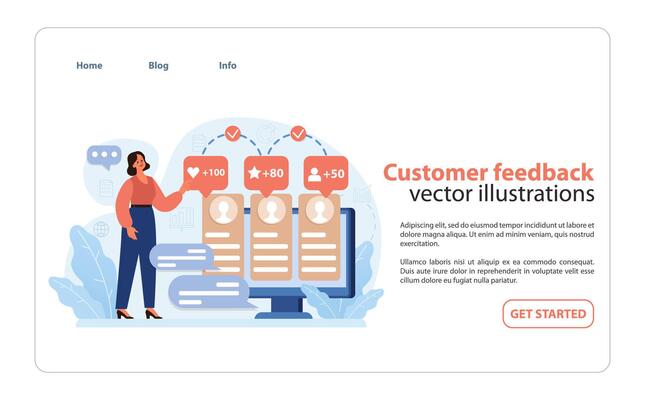 Customer Feedback in Consumer Engagement set. A visual concept of a woman.