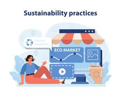 Sustainability Practices Concept. Promoting eco-friendly retail through digital platforms. vector