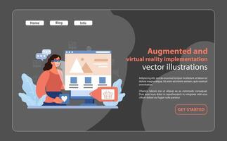 aumentado y virtual realidad usar. un usuario interactúa con un computadora interfaz utilizando Arkansas lentes. vector