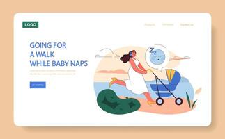 Going for a Walk While Baby Naps concept. vector