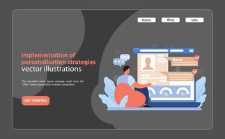 personalización estrategia implementación. vendedor optimizando cliente perfiles para dirigido experiencias. vector