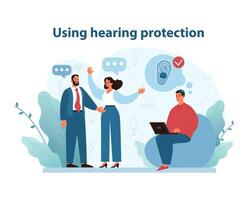 Hearing Protection Use. Engaging vector illustration showcasing individuals using.