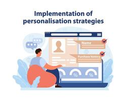 personalización estrategia implementación. vendedor optimizando cliente perfiles para dirigido experiencias. vector