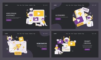 impulsado por ia diseño herramientas colocar. un completar suite para vídeo diseño, contenido moderación, y creativo rápido generación. nutriendo innovación en digital medios de comunicación. vector ilustración.