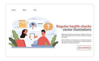 Regular Health Checks visual. A friendly consultation scene with a doctor. vector