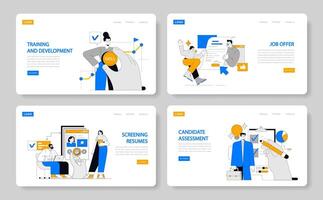 HR Process set. Enhancing staff capabilities, securing top talent, streamlining applicant review, evaluating potential hires. Lifecycle of recruitment and workforce development. Vector illustration