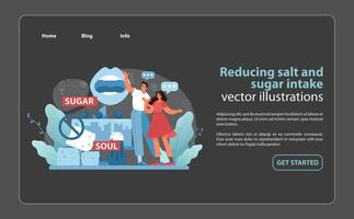 Salt and Sugar Reduction Concept. Dynamic illustration focusing on the positive health. vector