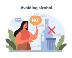 Avoiding Alcohol visual. A person confidently rejects alcohol, symbolizing the choice for a sober. vector