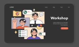 Training workshop web banner or landing page night or dark vector