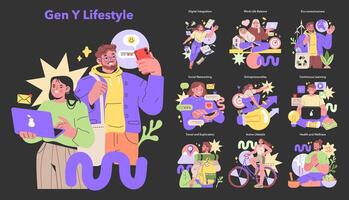 Generation Y lifestyle set. Vector illustration.