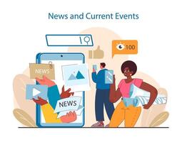 Digital News Consumption concept. Users interact with current events through various digital formats. vector