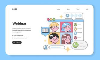 en línea vídeo charla plataforma con diverso Participantes. plano vector