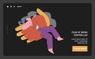 Fear of being controlled web or landing dark or night mode. Character vector