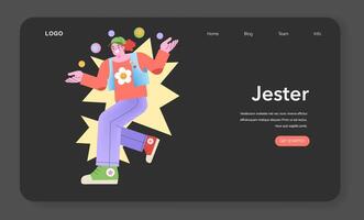 Jester Archetype illustration. A playful character juggling balls, embodying humor and joy. Colorful and lively vector portrayal.