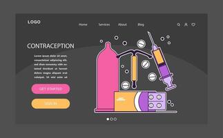 Contraceptive method dark or night mode web, landing. Reproductive vector