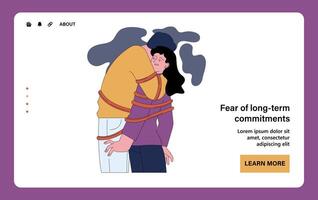 Fear of long-term commitment web or landing. Scared and anxious vector