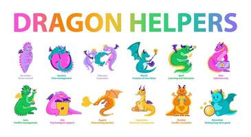 Dragon Helpers set. Vector illustration.