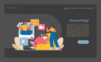 Personal Vlogs concept. Authentic daily life insights shared on digital platforms. vector