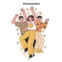 extraversión en el grande cinco personalidad. plano vector ilustración.