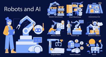 robots y ai concepto. vector ilustración.