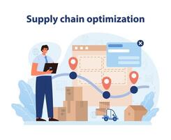 Supply Chain Optimization. Efficient logistics management visualized with real-time tracking. vector