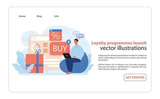 Customer Loyalty Program Launch. Illustration of a marketing expert initiating reward-based loyalty. vector