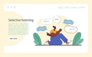 Active listening skill web banner or landing page. Attentive business vector