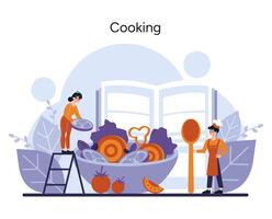 A chef and an assistant prepare ingredients with joy vector