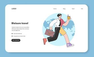 Bleisure travel web banner or landing page set. Business and sightseeing vector