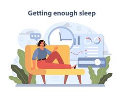 Getting Enough Sleep scene. A calm atmosphere with a woman relaxing on a couch. vector