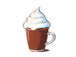 AI generated A tempting cup of hot chocolate or coffee, topped with a swirl of whipped cream, Transparent Background png