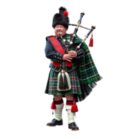 AI generated A Scotsman in full traditional dress plays the bagpipes png