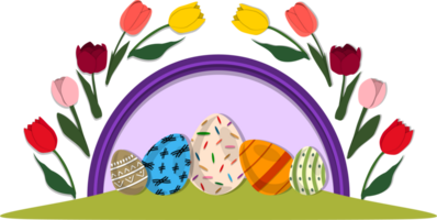 Illustration on theme celebration holiday Easter with hunt colorful bright eggs png