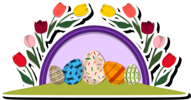 ilustração em tema celebração feriado Páscoa com caçar colorida brilhante ovos, bandeira consistindo do caçar diferente Páscoa ovos, lindo Páscoa ovos estão a Principal acessório às abstrato fundo png