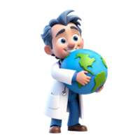 ai generado 3d representación médico dibujos animados personaje abrazando planeta tierra png