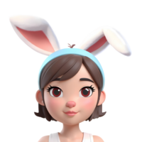 ai généré 3d le rendu mignonne lapin fille portant lapin oreilles png