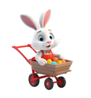 AI generated 3d rendering  bunny in wheelbarrow with Easter eggs png