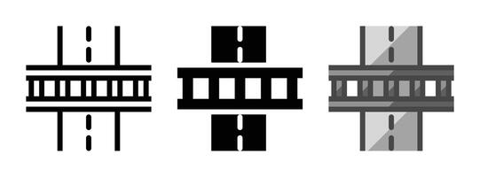 Multipurpose Railroad Crossing Vector Icon in Outline, Glyph, Filled Outline Style