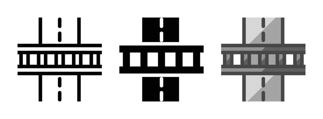 Multipurpose Railroad Crossing Vector Icon in Outline, Glyph, Filled Outline Style