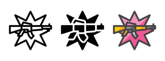 Multipurpose Rush Gun Vector Icon in Outline, Glyph, Filled Outline Style