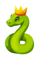 A cute cartoon snake wears a golden crown. png