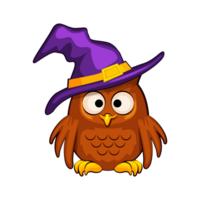 A cartoon Halloween owl character wearing a witch hat png