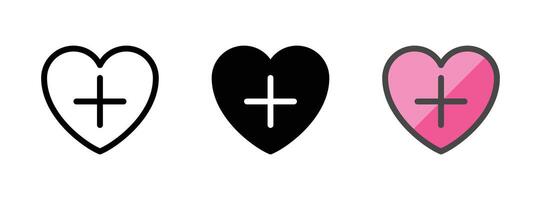 Multipurpose Plus Heart Vector Icon in Outline, Glyph, Filled Outline Style