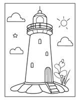 Light House Coloring Page, Kids Coloring Pages vector