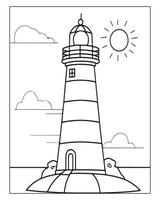 Light House Coloring Page, Kids Coloring Pages vector