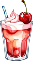 AI generated Delicious cherry float topping with cherry and whipped cream isolated illustration png, watercolor drawing for cold drink, slushie recipe, summer, refreshment, cocktail menu clipart png